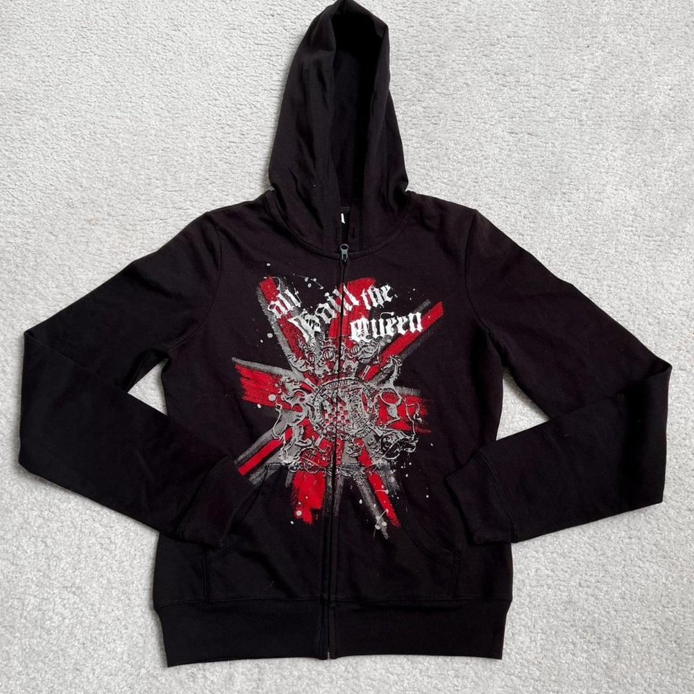 Vintage grunge black and red punk graphic hoodie